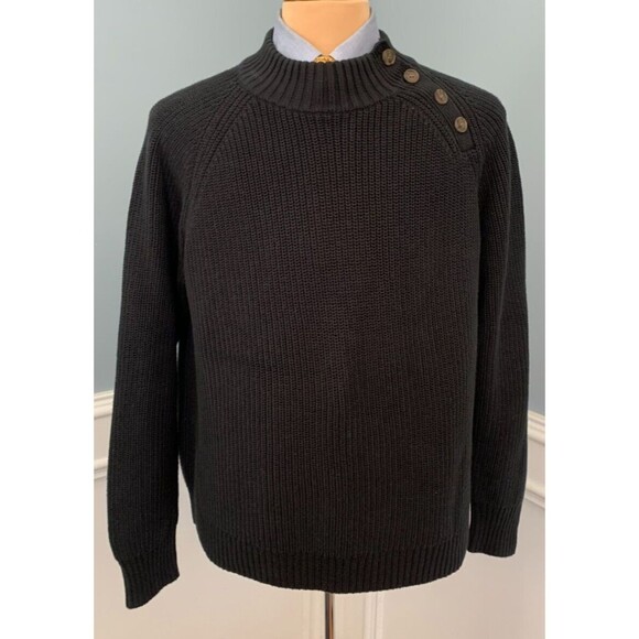 J Crew Mock Neck Sweater Mens XL Long Sleeve Knit Black Cotton Pullover - Picture 1 of 8